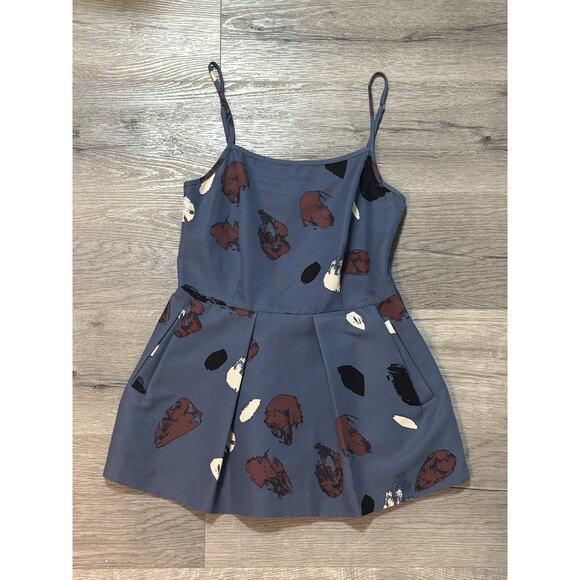 Nikki Chasin Peplum Top Sz 0 Blue Floral Print Sleeveless Silk Cotton Tank - Picture 1 of 9
